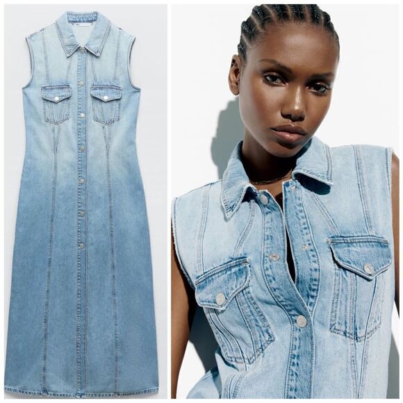 Zara Denim TRF Dress New Light Blue - Picture 1 of 10
